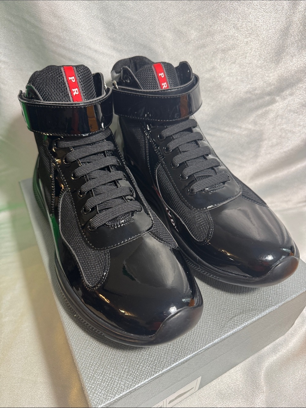 PRADA America's Cup high-top sneakers in black patent leather🔥New! - Picture 7 of 13